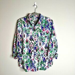 Chico's No-Iron Chic Stretch Colorful Abstract Print Button-Up Collared Shirt 12
